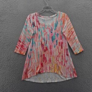 Whimsy Rose Thermal Tunic Top XS Multicolor 3/4 Sleeve High Low USA Made